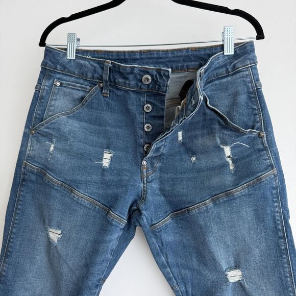 G-Star RAW Jeans Mens 32x32 Blue 5620 3D Slim Distressed Button Fly Moto Tapered - Picture 4 of 12